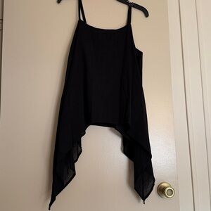 Thaluta. Black Asymmetrical Handkerchief Hem Shirt. Large